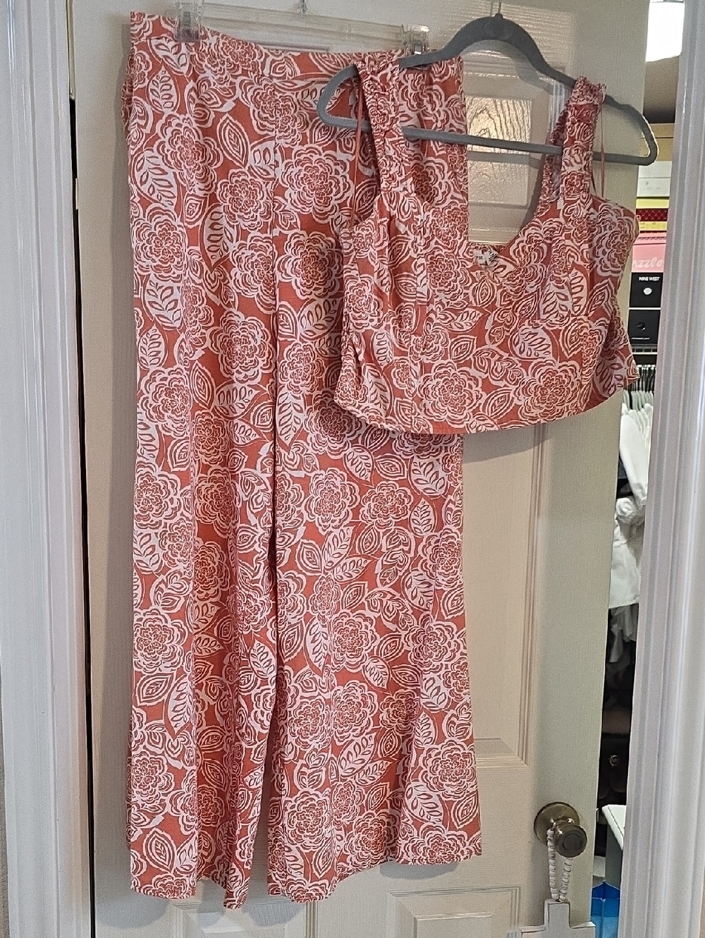 Coral Pink Floral Two-Piece Skirt Set